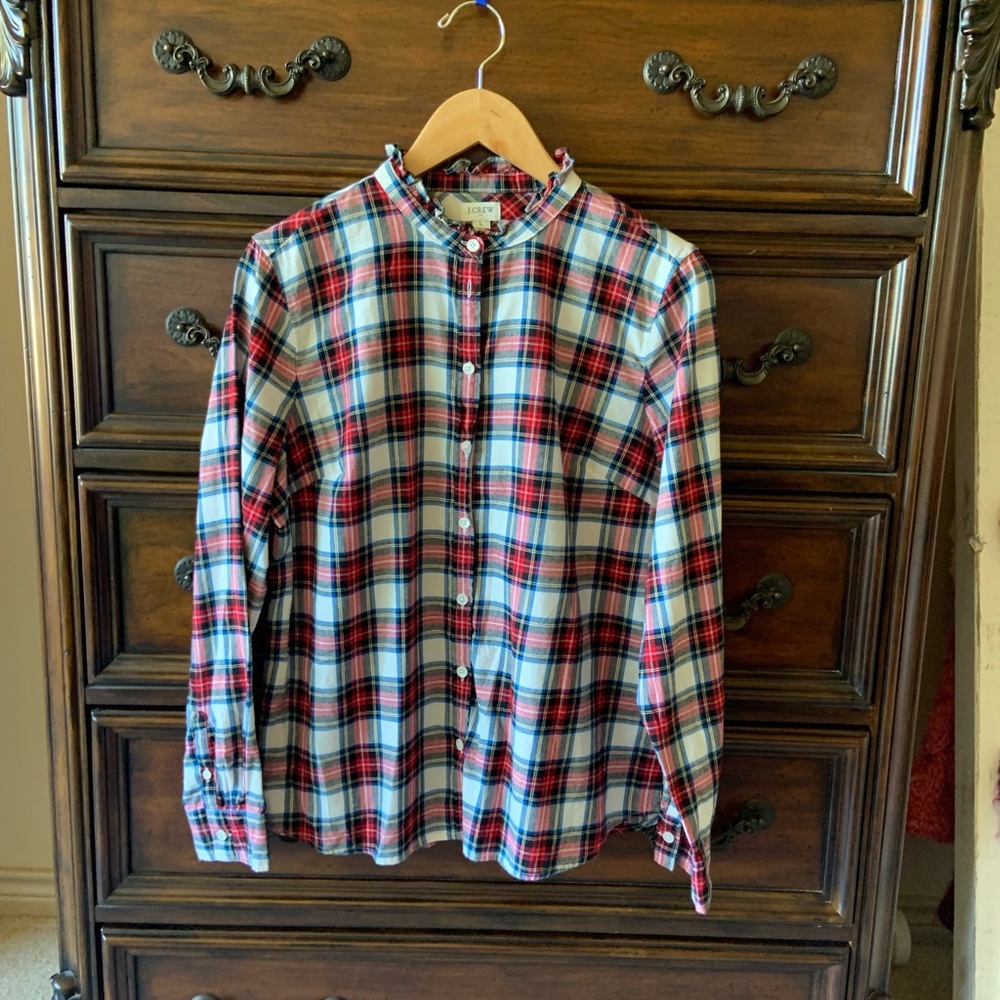 J. Crew - red white blue flannel - large - collar is ruffled